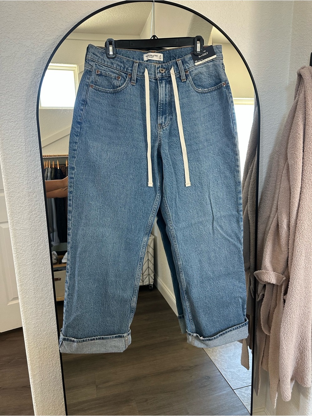 Abercrombie & Fitch Light Blue Boyfriend Jeans with Drawstring